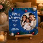Blue Christmas Family Keepsake Coaster