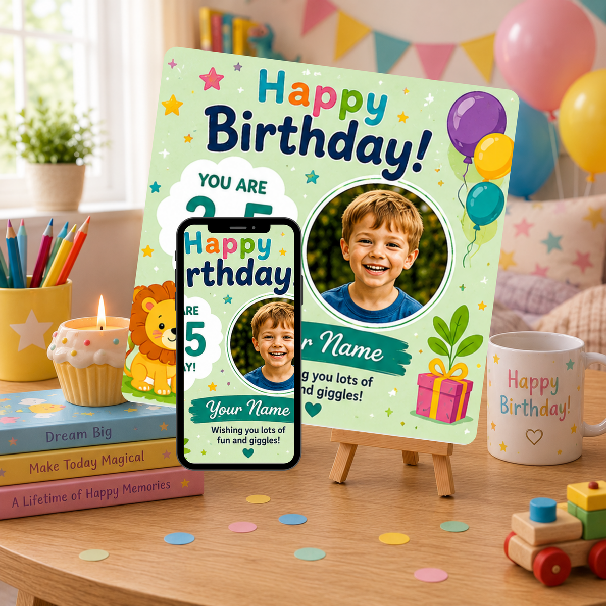 Personalised Birthday Photo Memory Coaster | Custom Birthday Gift for Boys Aged 2–5 | Upload Photo & Video | Our Magic Memories™
