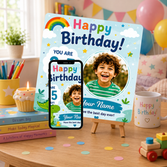 Personalised Dinosaur Birthday Photo Memory Coaster | Custom Birthday Gift for Children Aged 2–5 | Upload Photo & Video | Our Magic Memories™