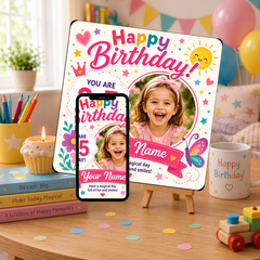 Personalised Birthday Photo Memory Coaster | Custom Birthday Gift for Girls Aged 2–5 | Upload Photo & Video | Our Magic Memories™