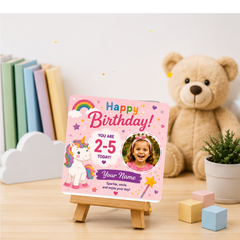 Personalised Unicorn Birthday Photo Memory Coaster | Custom Birthday Gift for Girls Aged 2–5 | Upload Photo & Video | Our Magic Memories™