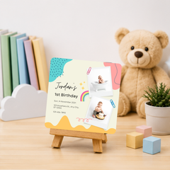 Personalised 1st Birthday Photo Memory Coaster | Custom First Birthday Keepsake | Upload 2 Photos & Video | Baby Boy or Girl Gift