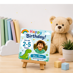 Personalised Dinosaur Birthday Photo Memory Coaster | Custom Birthday Gift for Children Aged 2–5 | Upload Photo & Video | Our Magic Memories™