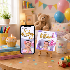 Personalised Pink 1st Birthday Memory Coaster™ with QR Code | MDF Keepsake | Photo Gift | First Birthday Decoration
