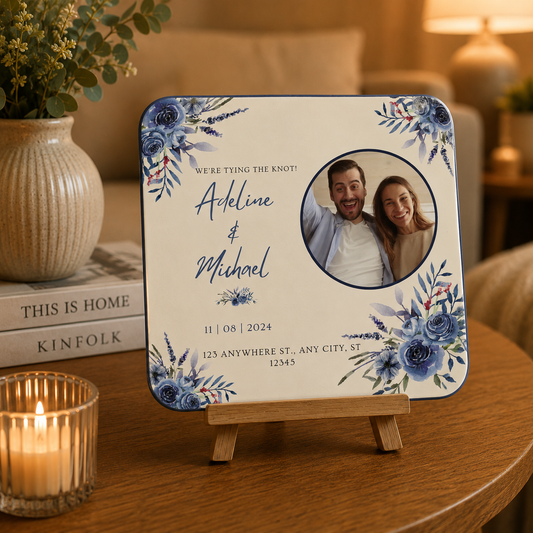 Blue Floral Romance Wedding Memory Keepsake