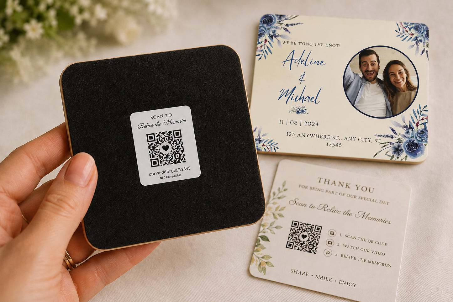 Blue Floral Romance Wedding Memory Keepsake