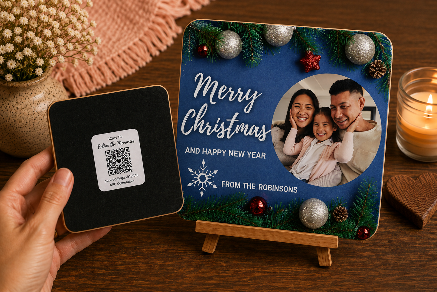 Blue Christmas Family Keepsake Coaster