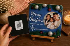 Blue Christmas Family Keepsake Coaster