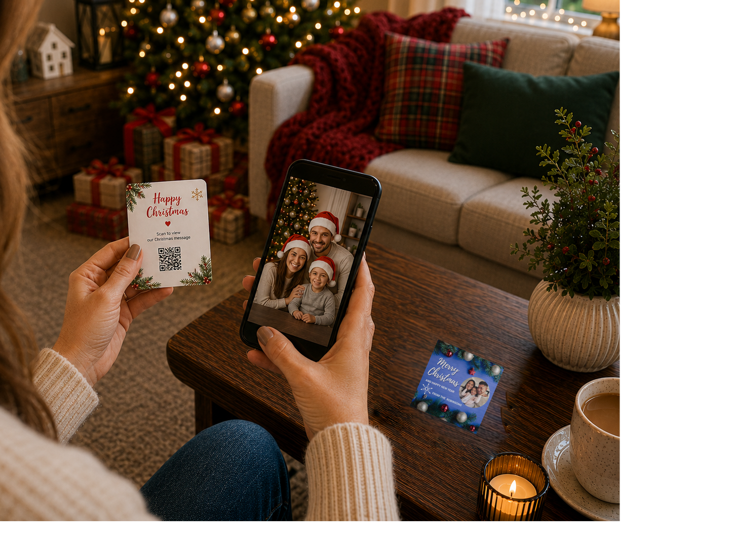 Blue Christmas Family Keepsake Coaster